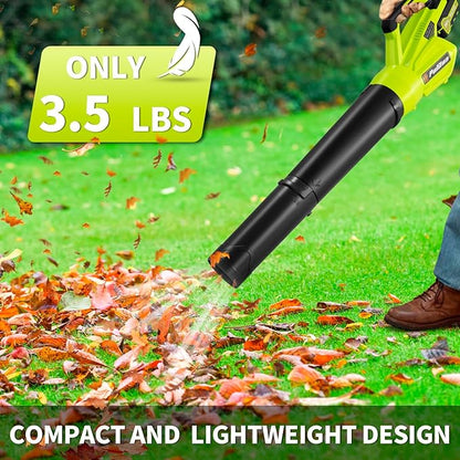 Leaf Blower 20V Leaf Blower Cordless with 4.0Ah Battery and Charger, High Power 400 CFM Electric Leaf Blower, Lightweight Handheld Cordless Blower for Lawn Care Yard Patio Garden Leaves Snow (Green)