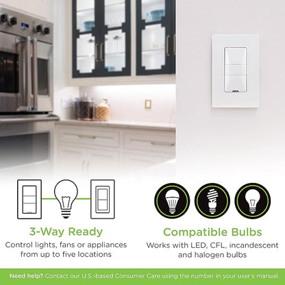 Enbrighten Z-Wave Smart Motion Sensor Light Indoor, On/Off, Vacancy/Occupancy Sensor, Includes White & Almond, Zwave Hub Required, Works with SmartThings, Wink, & Alexa, Smart Light Switch, 26931