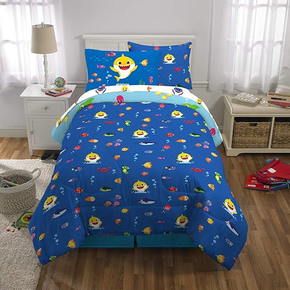 Franco Kids Bedding Super Soft Comforter and Sheet Set with Sham, 5 Piece Twin Size, Baby Shark