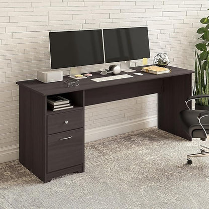 Bush Furniture Cabot Desks for Home Office with Storage and Chrome Hardware | Elegant Computer Table with Drawers, 72W, Heather Gray