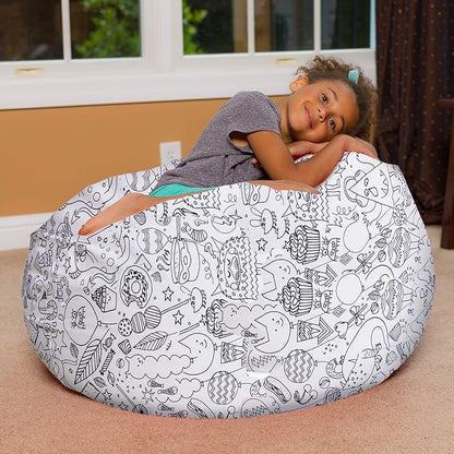 Posh Creations Bean Bag Chair for Kids, Teens, and Adults Includes Removable and Machine Washable Cover, Canvas Coloring Fabric - Fun Creatures, 38in - Large