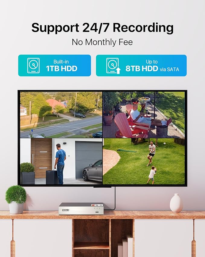 ZOSI H.265+ 3K Lite 8 Channel CCTV DVR with 1TB Hard Drive, Motion Detection, Alert Push, 8CH 1080P Hybrid 4-in-1 Analog(TVI/AHD/CVI/CVBS) Surveillance DVR Recorder for 720P,960H,1080P Security Camera