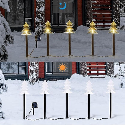 ILLUMINEW Christmas Solar Pathway Lights, Set of 10 Waterproof Landscape Christmas Lights, Stake Christmas Decorations, LED Lights for Yard Lawn Patio Walkway Decor (10PCS-Warm White-Tree)