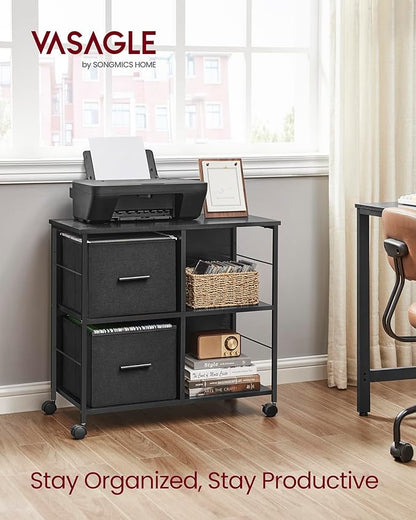 VASAGLE File Cabinet with 2 Drawers, Bookcase, Cube Storage Shelf, Printer Stand, for A4, Letter-Size Files, Hanging File Folders, Home Office, Ebony Black UOFC057B56