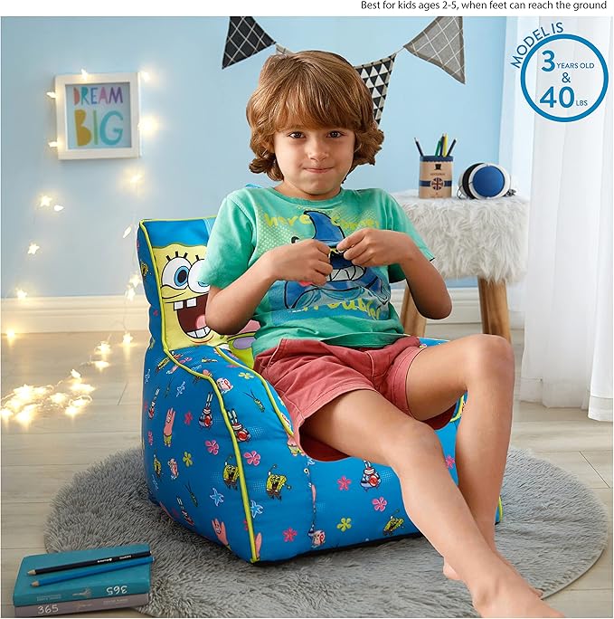 Idea Nuova Nickelodeon Spongebob Squarepants Toddler Nylon Bean Bag Chair with Piping & Top Carry Handle Large