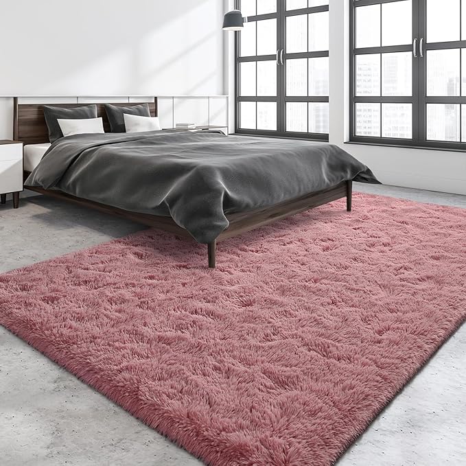 Super Soft Fluffy Shaggy Rugs for Living Room Bedroom, Fuzzy Plush Area Rugs for Girls Kids Room Nursery Home Decor, Furry Dorm Rug Cute Non-Slip Indoor Floor Carpet 5x8 Feet, Blush