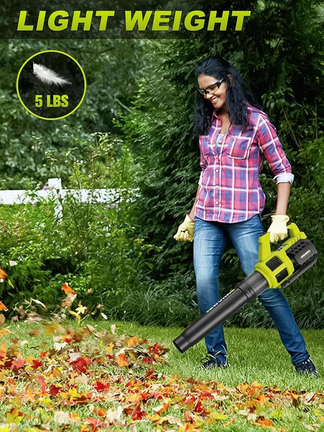 EWORK Cordless Leaf Blower with (2) 3.0Ah Battery and Fast Charger - 400CFM 21V Electric Leaf Blower Cordless, Variable Speed and Turbo Mode - Battery Powered Leaf Blowers for Lawn Care, Yard