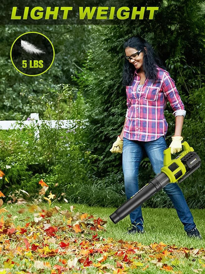EWORK Cordless Leaf Blower with (2) 3.0Ah Battery and Fast Charger - 400CFM 21V Electric Leaf Blower Cordless, Variable Speed and Turbo Mode - Battery Powered Leaf Blowers for Lawn Care, Yard
