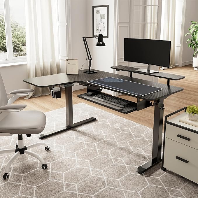 EUREKA ERGONOMIC Standing Desk (61"x43")- L Shaped Desk with Keyboard Tray Adjustable Height Sit Stand Computer Desk Corner Gaming Ergo Desk w Memory Presets, Monitor Stand, LED/USB/Dual Motor, Left