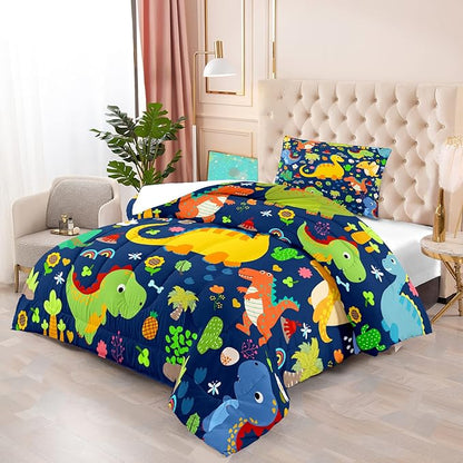Dinosaur Bedding Twin - Dinosaur Comforter Set Twin for Boys Bedroom Dinosaur Twin Bedding Set Blue Green Boys Room Decor Kids Twin Dinosaur Bedding Set, Twin (1 Comforter 1 Pillowcase)