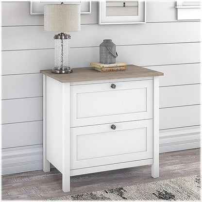 Bush Furniture Mayfield 2 Drawer Lateral File Cabinet in Pure White and Shiplap Gray