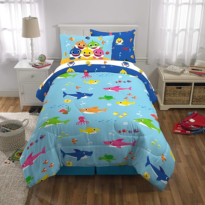 Franco Kids Bedding Super Soft Comforter and Sheet Set with Sham, 5 Piece Twin Size, Baby Shark