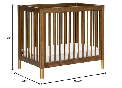 babyletto Gelato 4-in-1 Convertible Mini Crib in Natural Walnut and Brushed Gold Feet, Greenguard Gold Certified