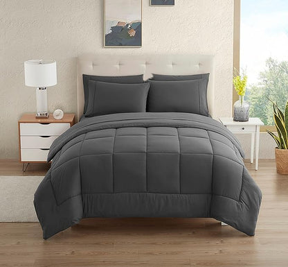 Dorm Room Essentials College Bedding Comforter Set 5 Piece Twin Size Bed in a Bag for College Students Boys and Girls, Twin, Gray