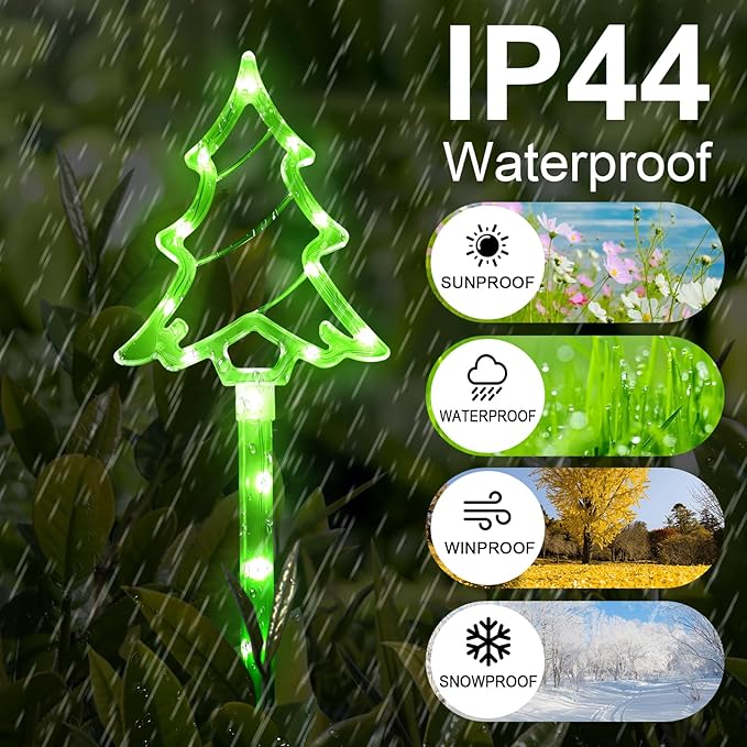 Solar Christmas Garden Lights Outdoor Decorations, 8 Modes Xmas Tree Candy Lights Waterproof Led Garden Stake Lights for Walkway Yard Lawn Porch Holiday Decor 5-Pack