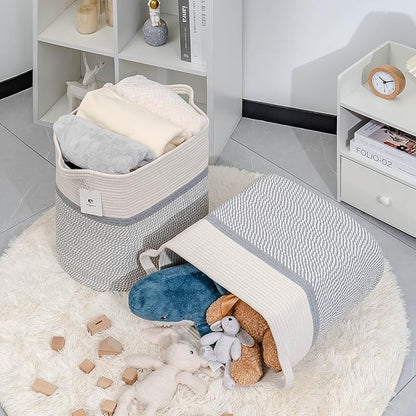 Rectangle Woven Baskets for Storage, Cotton Basket Large Blanket Basket, Laundry Nursery Rope Basket Living Room, Toy Storage Tall Laundry For Organizing, Large Baskets Clothes Collapsible