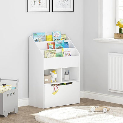 UTEX Bookshelf for Kids, Wooden Book Display, Kids Bookshelf and Toy Storage, Children Book Rack Bookcase Toybox Combo for Bedroom & Nursery, White