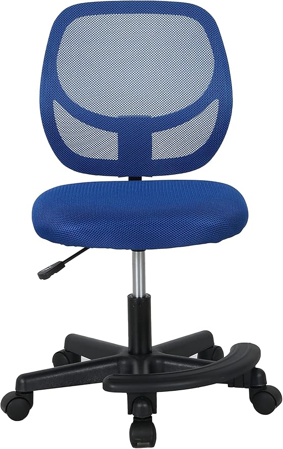 Amazon Basics Kids Adjustable Mesh Low-Back Swivel Study Desk Chair with Footrest, Blue