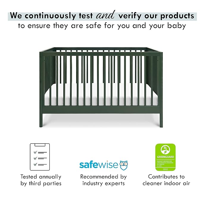 DaVinci Birdie 3-in-1 Convertible Crib, Forest Green, Easy Assemble, Greenguard Gold Certified