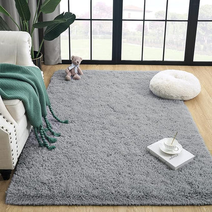 Super Soft Fluffy Shaggy Rugs 4x5.9 Feet for Living Room Bedroom, Fuzzy Plush Area Rugs for Girls Kids Room Nursery Home Decor, Furry Dorm Throw Rug Cute Non-Slip Indoor Floor Carpet, Grey