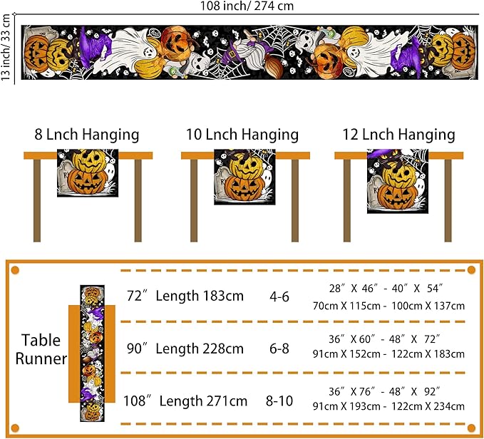 Halloween Table Runner 108 Inches Long Pumpkin Black Cat Halloween Table Runners Happy Halloween Boo Ghost Theme Decor for Kitchen Dining Table Home Party Decorations