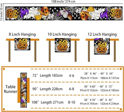 Halloween Table Runner 108 Inches Long Pumpkin Black Cat Halloween Table Runners Happy Halloween Boo Ghost Theme Decor for Kitchen Dining Table Home Party Decorations