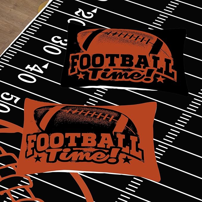 Tailor Shop Sports Football Bedding Set for Boys Kids Teens ，Football Comforter Sets Twin Size Black Rugby Theme Bedding Set with 1 Comforter 1 Pillowcases…
