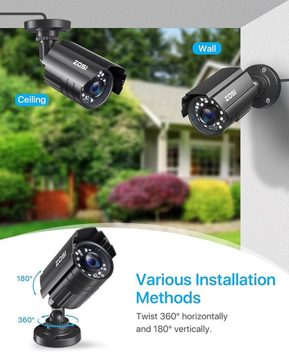 ZOSI 1080P CCTV Camera Outdoor Indoor Hybrid 4 in 1 HD TVI/CVI/AHD/CVBS Home Security Cameras System,Night Vision,Waterproof Metal Housing Bullet Cam For 960H,720P,1080P,5MP,4K analog Surveillance DVR