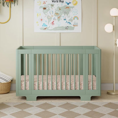 Babyletto Yuzu Convertible All-Stages Bassinet, Midi, Full-Size Crib in Light Sage, Greenguard Gold Certified, Portable & Adjustable with Conversion Kits and Pads Included