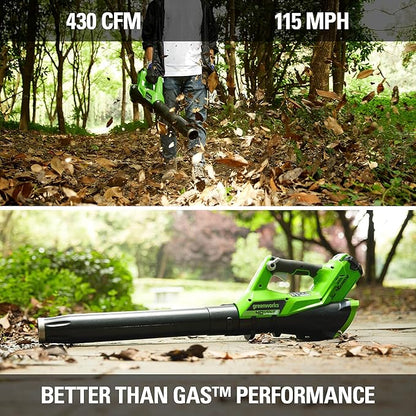Greenworks 40V (115 MPH / 430 CFM) Brushless Axial Leaf Blower, 2.0Ah Battery and Charger Included