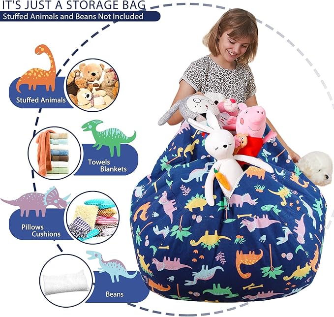 Aubliss Stuffed Animal Bean Bag Storage Chair (Dinosaur, Medium (32''))
