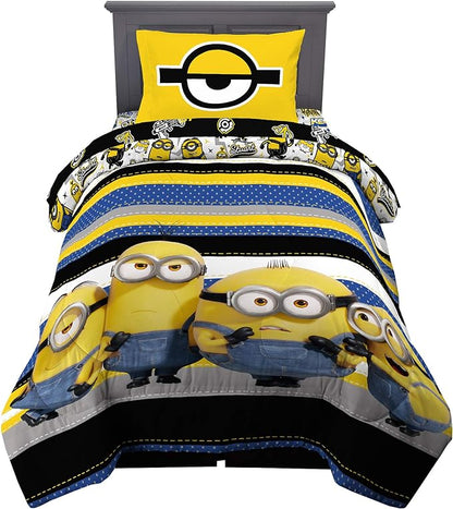 Franco Kids Bedding Super Soft Comforter and Sheet Set, 4 Piece Twin Size, Minions The Rise Of Gru