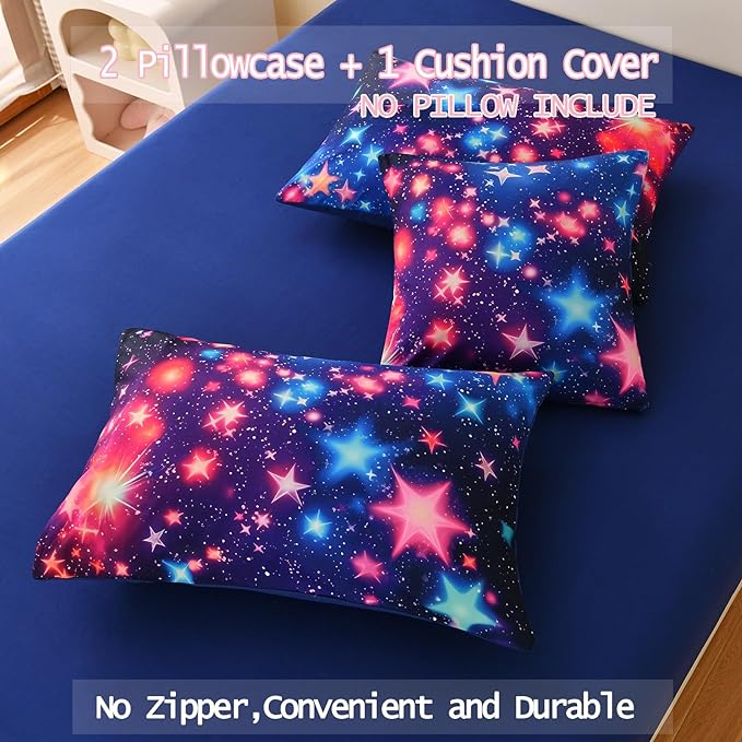 DORCAS Star Twin Size Comforter Sets with Sheets for Girls Kids,6 Piece Starry Sky Girls Bedding Sets Twin,All Season Down Bed in a Bag(Colorful,Twin)
