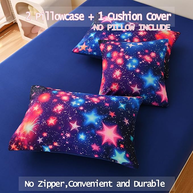 DORCAS Star Full Size Comforter Sets with Sheets for Girls Kids,6 Piece Starry Sky Bedding Set Full,All Season Down Bed in a Bag(Colorful,Full)