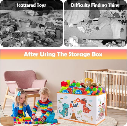Large Toy Box Chest, Collapsible Sturdy Toy Storage Organizer for Kids, Boys, Girls, 25"x13"x16" Toy Chest Storage Bins with Lids Toy Bins Baskets Boxes for Living Room, Playroom, Nursery, White