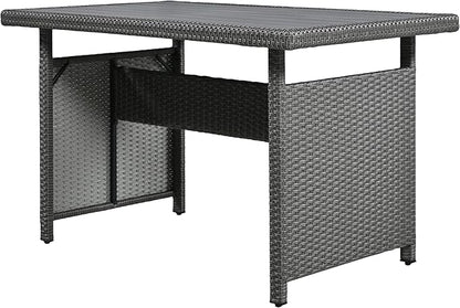 5 Piece Outdoor Furniture Patio Conversation with Dining Table&Bench, Sectional PE Wicker L-Shaped Sofa w/2 Extendable SideTable&Cushions&Washable Covers, Garden Rattan Couch, Gray