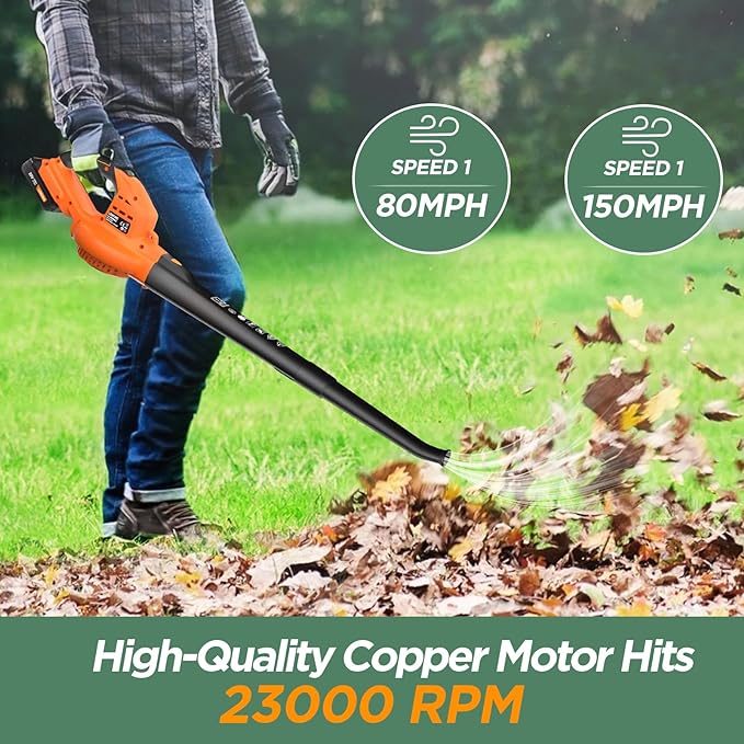 Cordless Leaf Blower, 150Mph Handheld Electric Leaf Blowers with 2.0Ah Battery & Fast Charger, 2 Speed Mode, 20V Battery Powered Leaf Blowers for Cleaning Patio, Yard, Sidewalk
