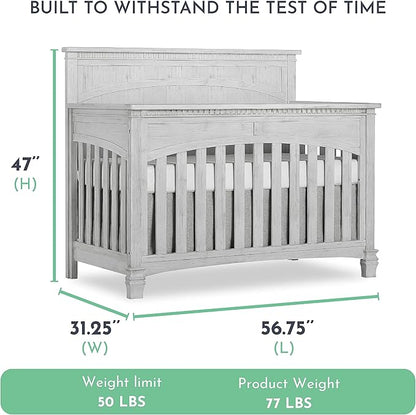 Evolur Santa Fe 5-in-1 Convertible Crib in Antique Mist, Greenguard Gold Certified, Features 3 Mattress Heights, Wooden Nursery and Bedroom Furniture, Baby Crib