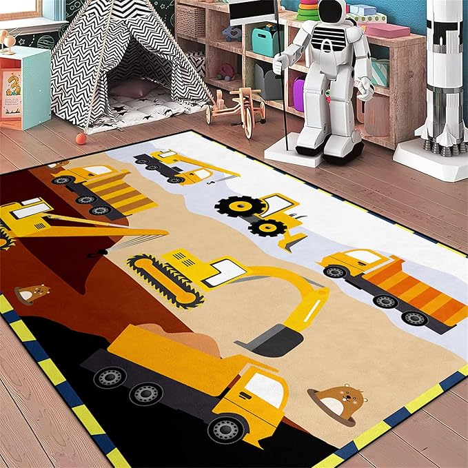 Construction Rugs for Boys Room Car Rug for Boys Room Car Rug Play Mat Kids Rugs for Playroom Car Play Mat Car Rugs for Kids Construction Decor for Boys Room 2'5''×4'
