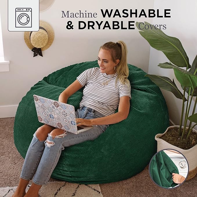 CordaRoy's Chenille Bean Bag - Convertible Bean Bag Chair & Bed - Machine-Washable Chenille Fabric Cover - for Basement, Living Room, Game Room, Dorm & More - Full Size - Rainforest
