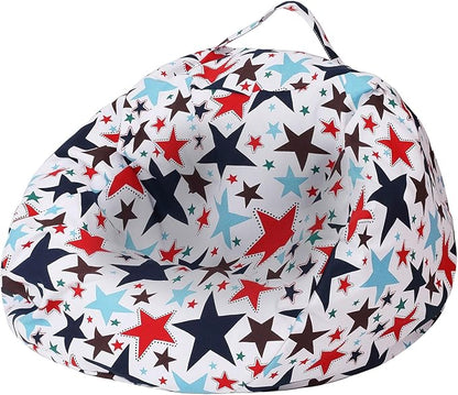 Colorful House Stuffed Animal Storage Bean Bag Chair Cover for Kids Stuffable Zipper Beanbag for Organizing Children Toys Large Canvas(38'',Star)