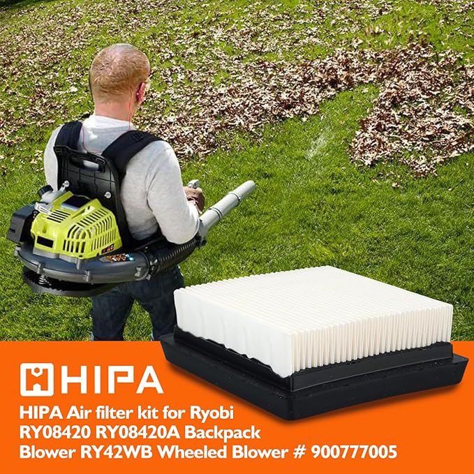 Hipa BP42 Air Filter Compatible with Ryobi RY08420 RY08420A Replace # 900777005, 30805407, 308054093 with Fuel Lines, Primer Bulb, Fuel Filter, Spark Plug Backpack Blower Repower Kit
