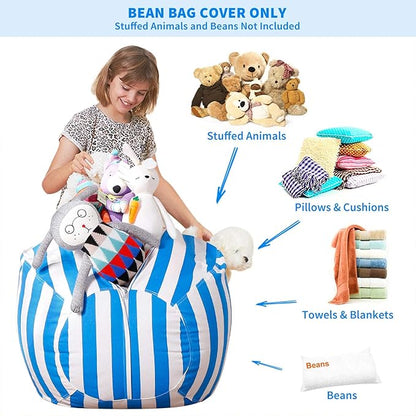 Aubliss Stuffed Animal Bean Bag Storage Chair (Blue/White Striped, Large (38''))