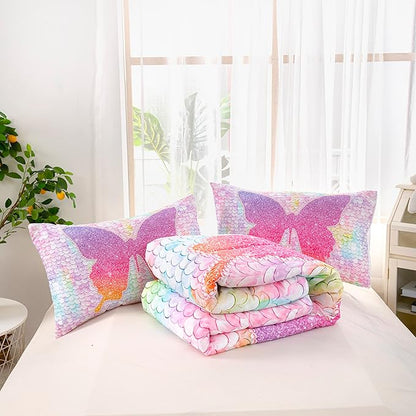 CVHOUSE Butterfly Bedding Set,Butterfly Comforter King,Butterfly Comforter Set for Girls Kids Teens,Butterflies Quilt Set with 1 Comforter and 2 Pillow Cases- 3 Piece