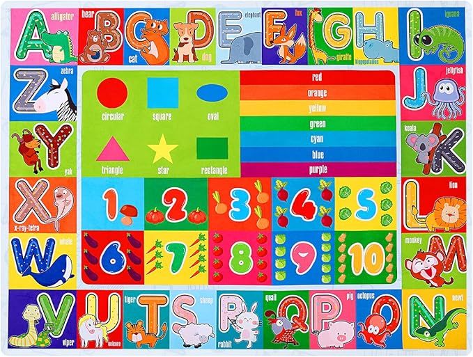 Playtime Collection ABC, Numbers and Shapes Educational Area Rug Soft Toddlers Kids Play Rug Mat Learning Mat for Classroom Bedrooms 78x59 Inch