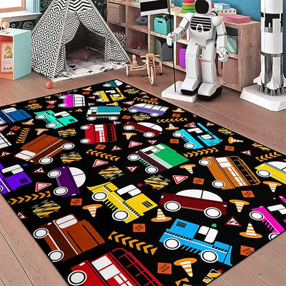 Car Rug Play Mat Kids Rugs for Playroom Car Rug for Boys Room Kids Mat Construction Play Mat Car Play Rug Car Carpet for Kids Carpet for Bedroom Truck Rugs for Boys Room,Black 3'×5'