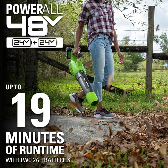 Greenworks 48V (2 x 24V) Cordless Axial Leaf Blower (125 MPH / 515 CFM / 125+ Compatible Tools), (2) 2.0Ah Batteries and Dual Port Charger Included