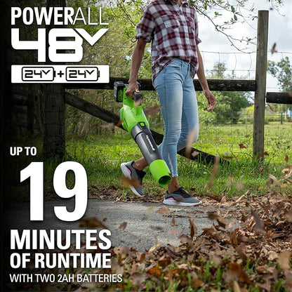 Greenworks 48V (2 x 24V) Cordless Axial Leaf Blower (125 MPH / 515 CFM / 125+ Compatible Tools), (2) 2.0Ah Batteries and Dual Port Charger Included