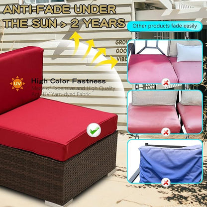 ClawsCover 7Pack Outdoor Seat and Back Cushions Replacement Covers Fits for 4-Seater 4Pieces Wicker Rattan Patio Conversation Set Sectional Couch Chair Furniture,Red-Include Cover Only