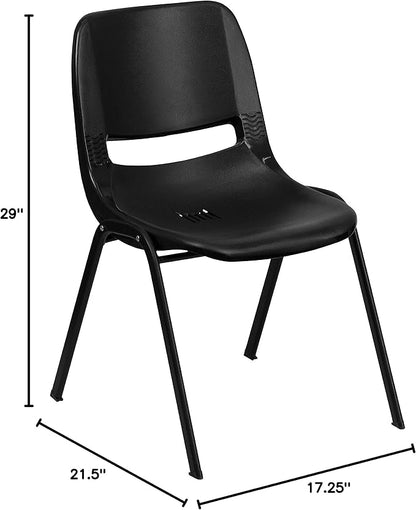 Flash Furniture HERCULES Series 661 lb. Capacity Black Ergonomic Shell Stack Chair with Black Frame and 16'' Seat Height